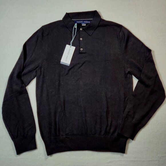 NWT Fisher + Baker Cotton & Cashmere Arthur Polo Sweater Men's MEDIUM Black